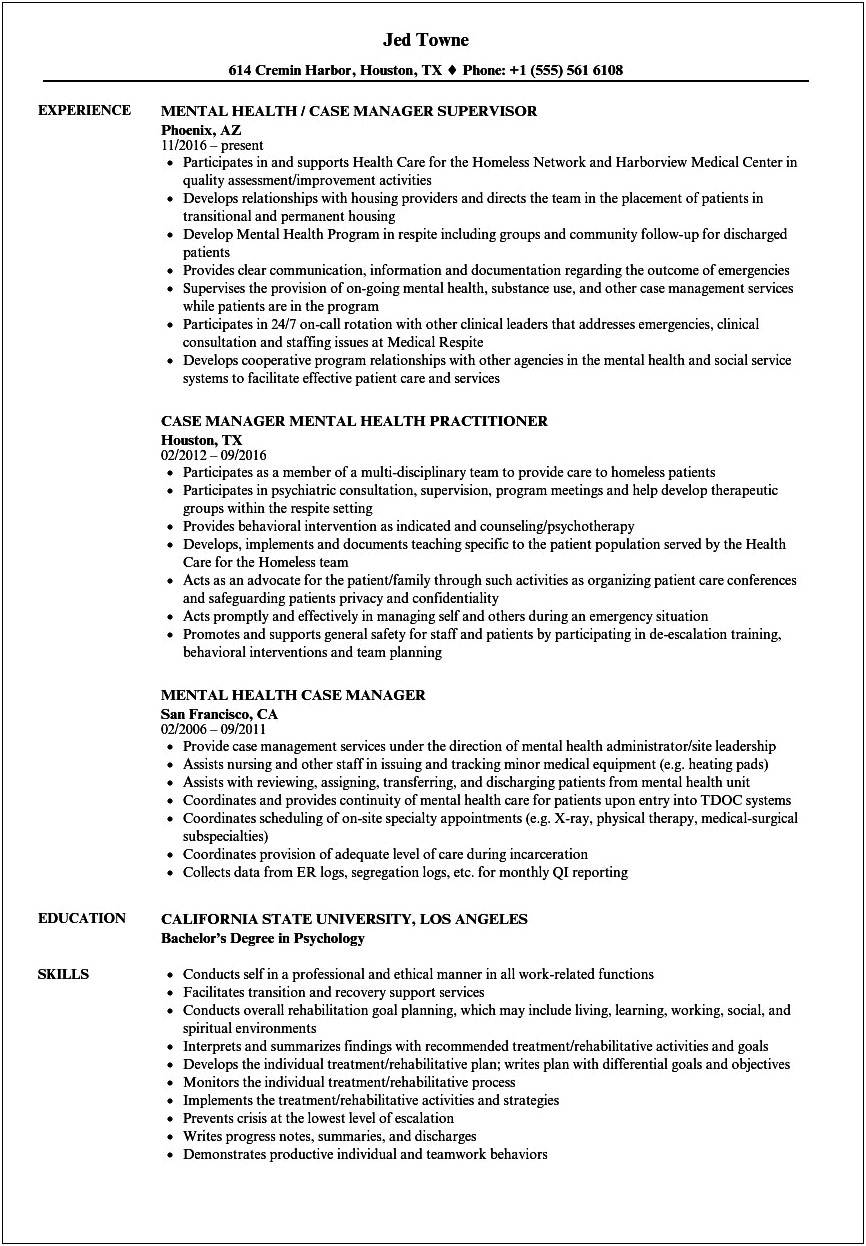 Dependency Case Manager Job Description For Resume