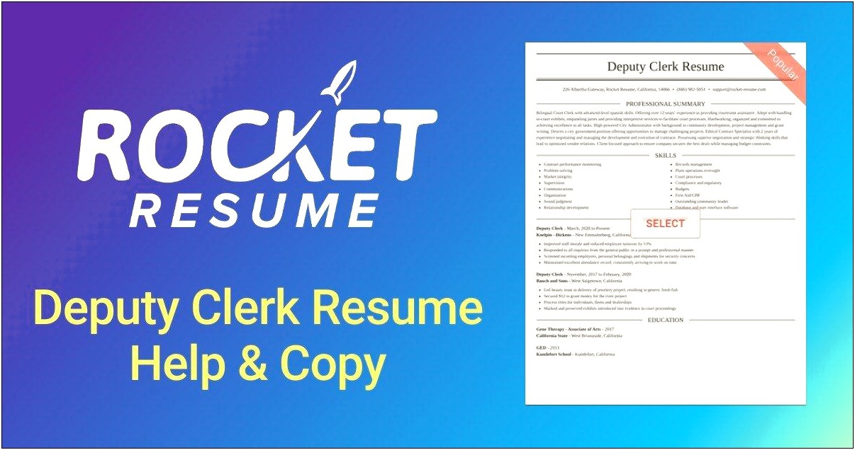 Deputy Clerk Job Description For Resume