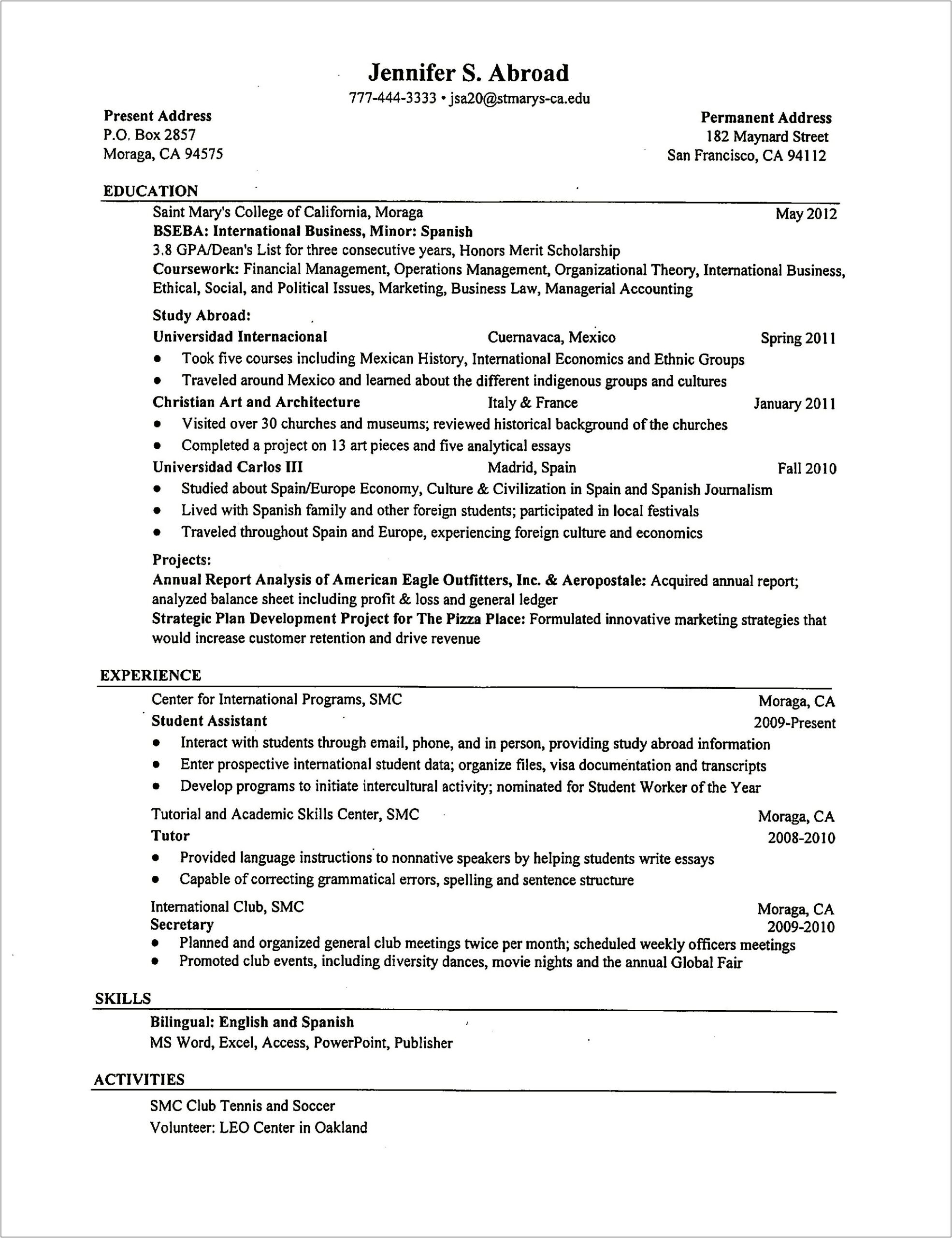 Description For Study Abroad On Resume