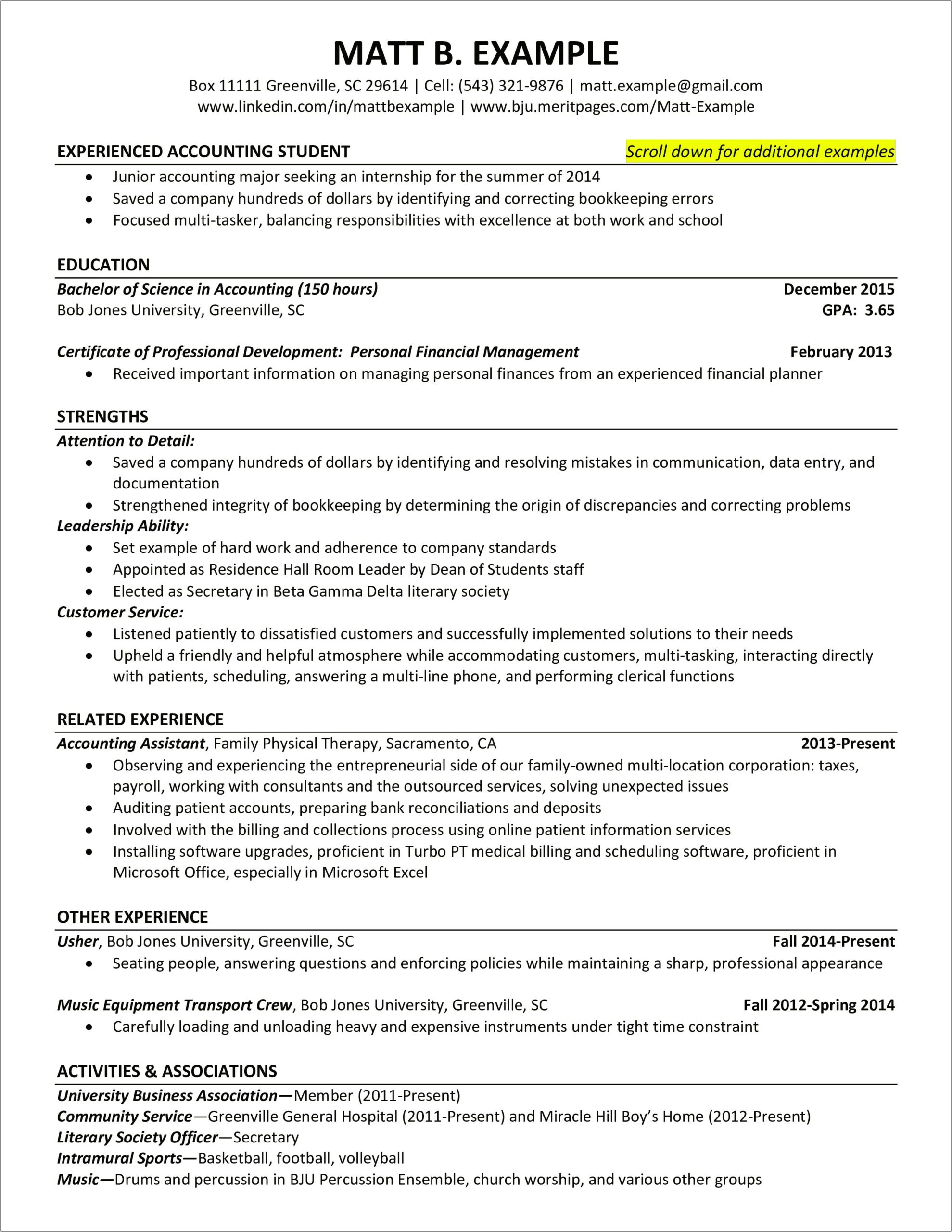 Description Of Education In Resume Accounting