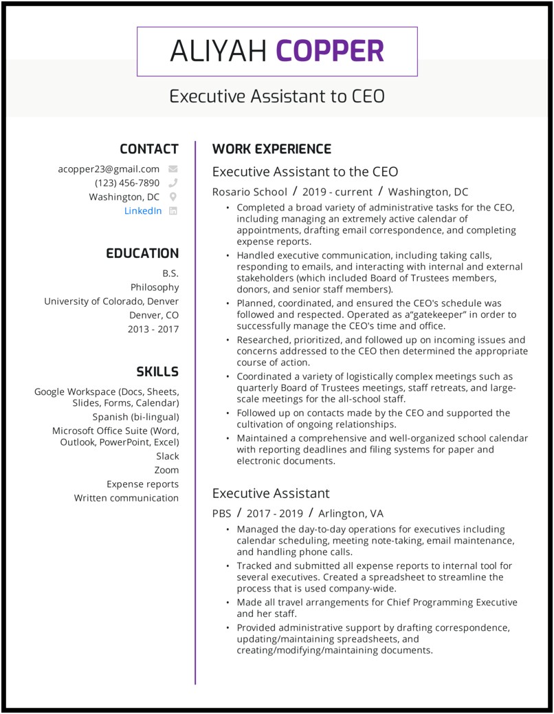 Description Of Executive Assistant For Resume