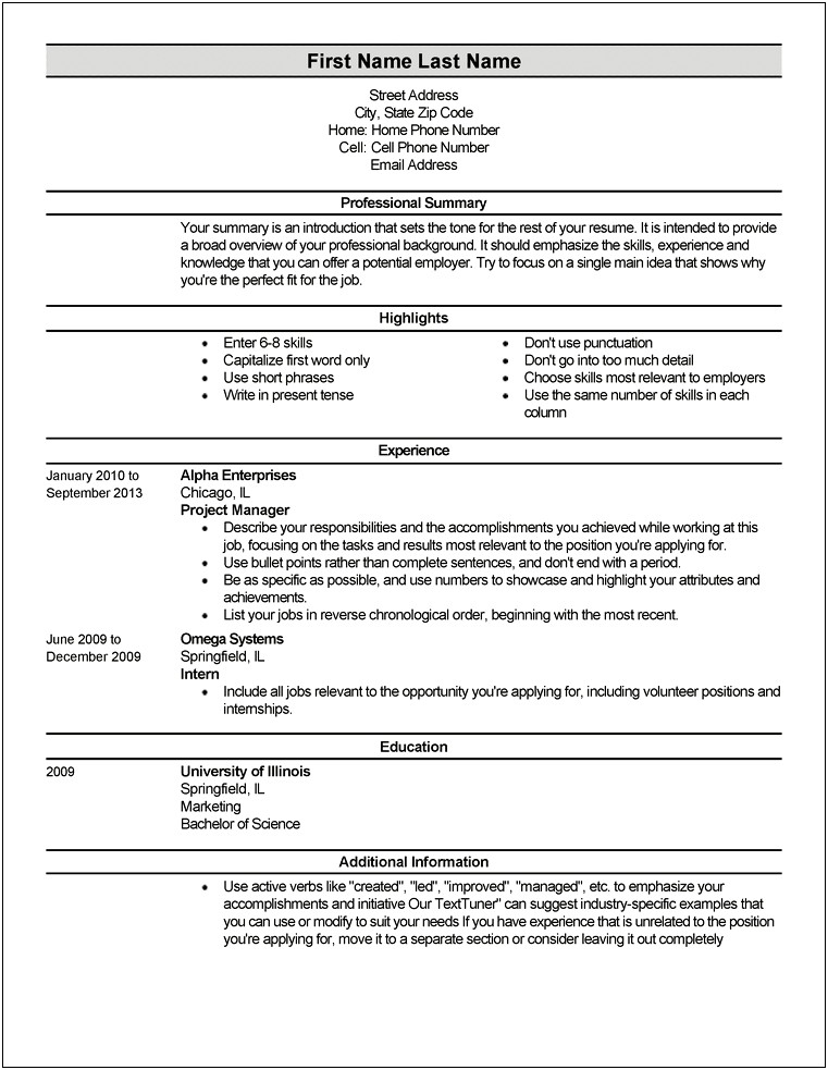 Description On Resume Example Entry Level