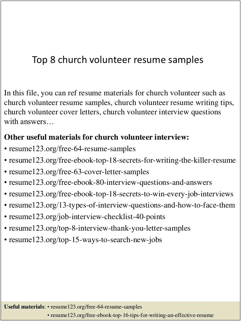 Description On Resume For Christian Volunteer