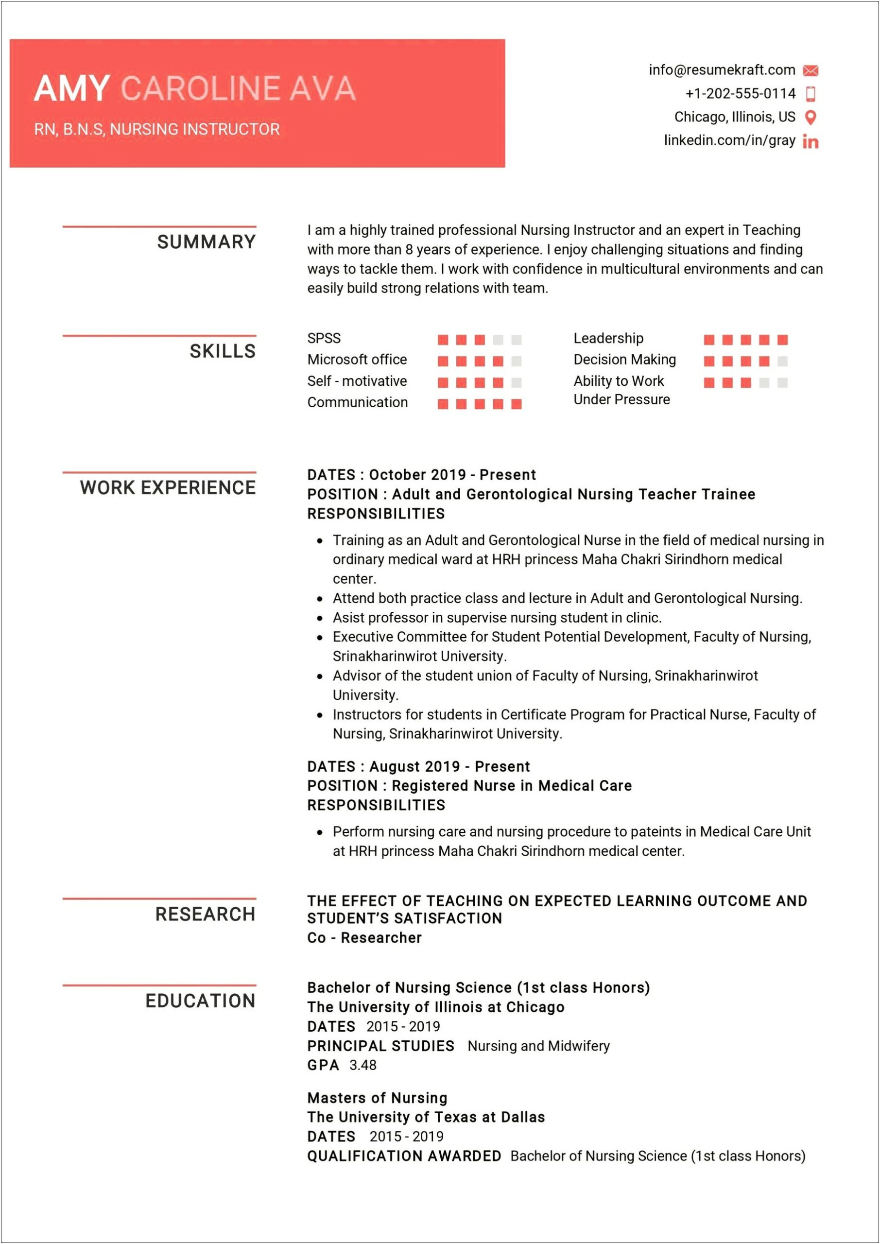 Description On Resume For Nurse Instructors