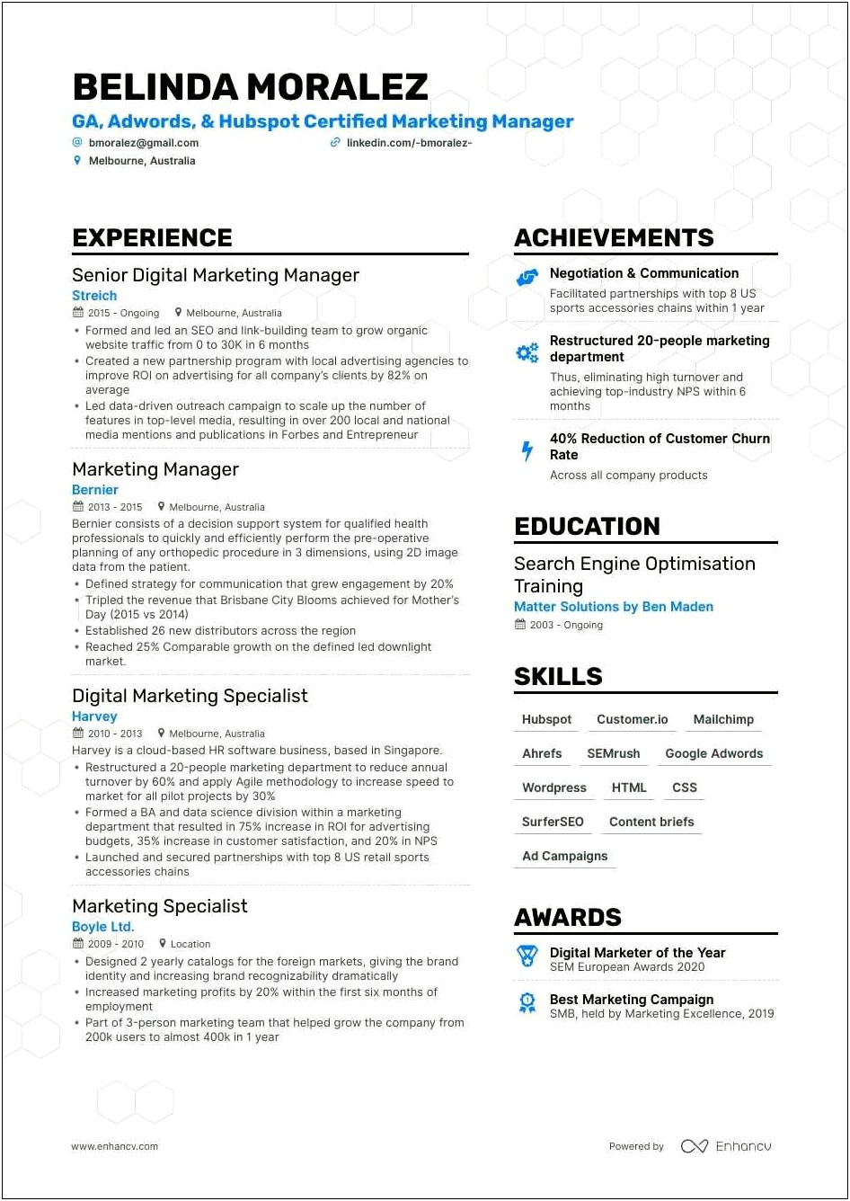 Descriptions For Marketing On A Resume