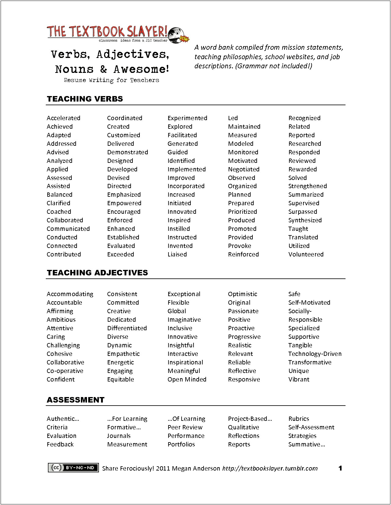 Descrptive Words To Use On Resume