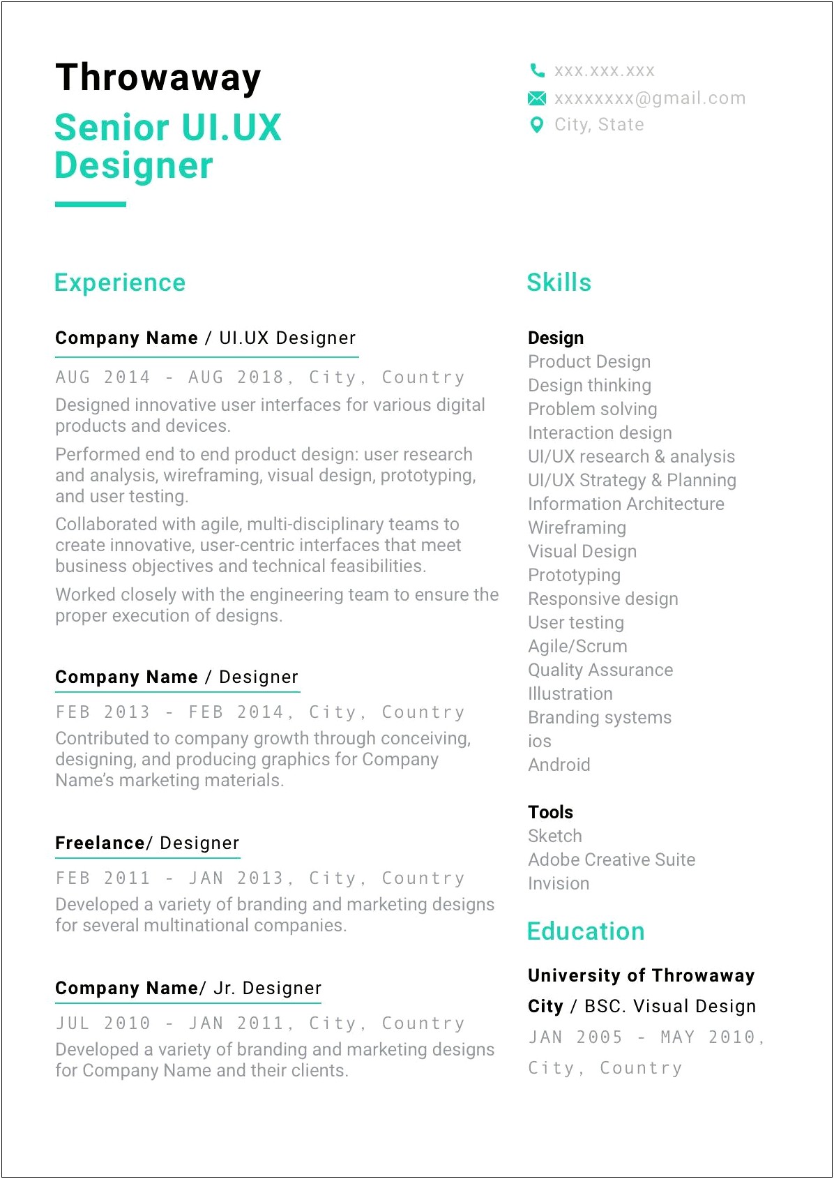 Design Skills For Resume Ux
