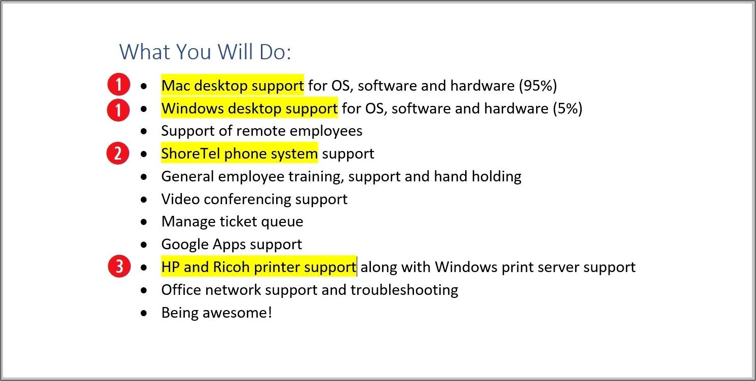 Desktop Support Resume Job Description