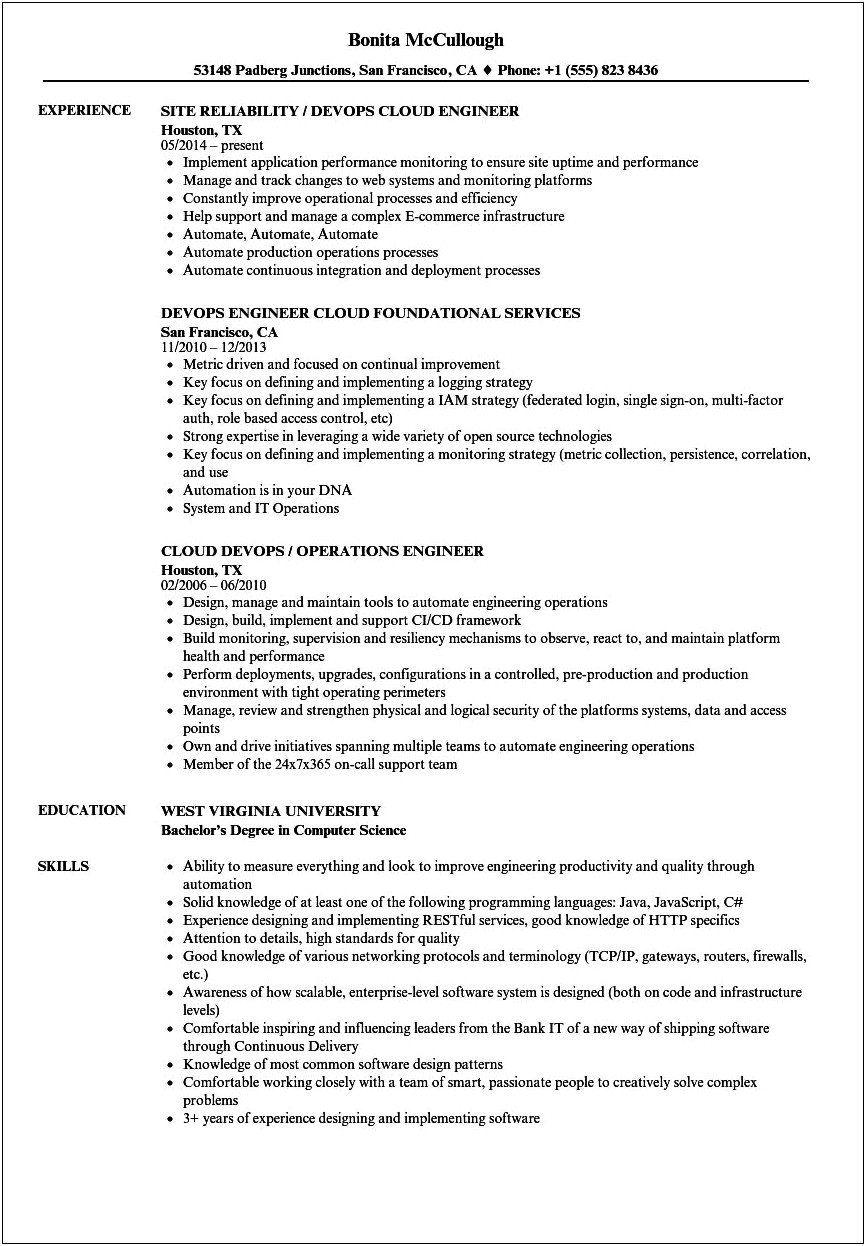 Devops Engineer Aws Resume For 8 Years Experience