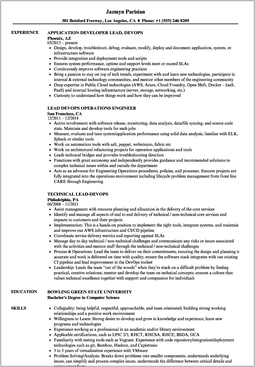 Devops Resume For 5 Years Experience