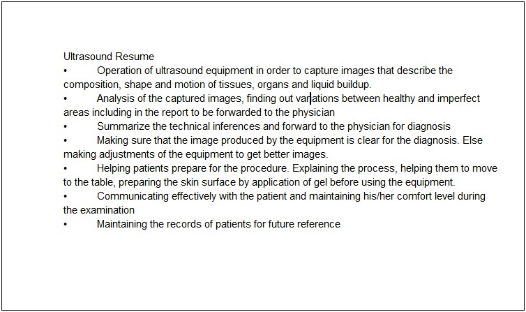 Diagnostic Medical Sonographer Job Description Resume