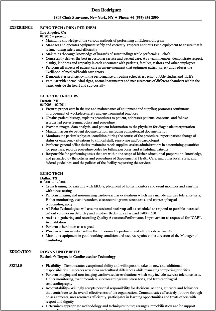 Diagnostic Medical Sonography Student Sample Resumes