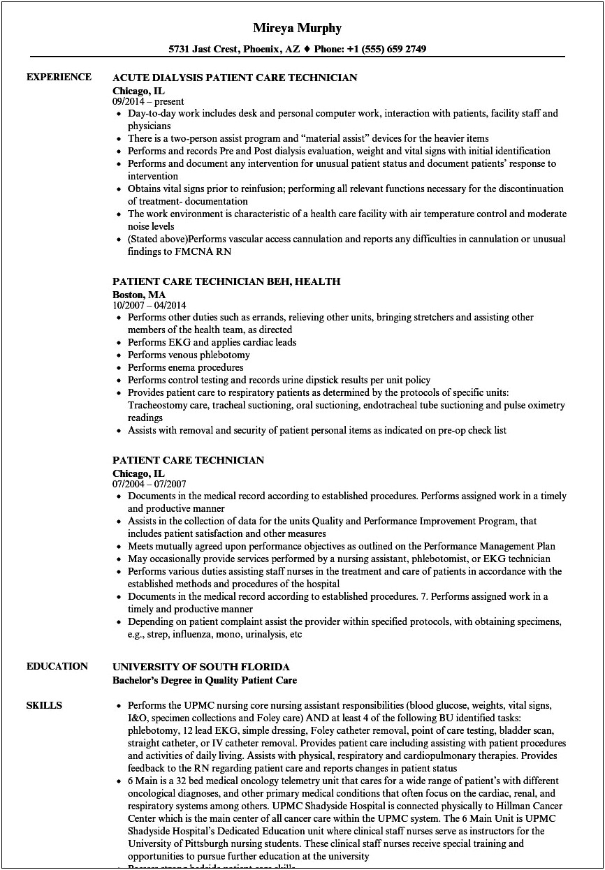 Dialysis Tech Job Description For Resume