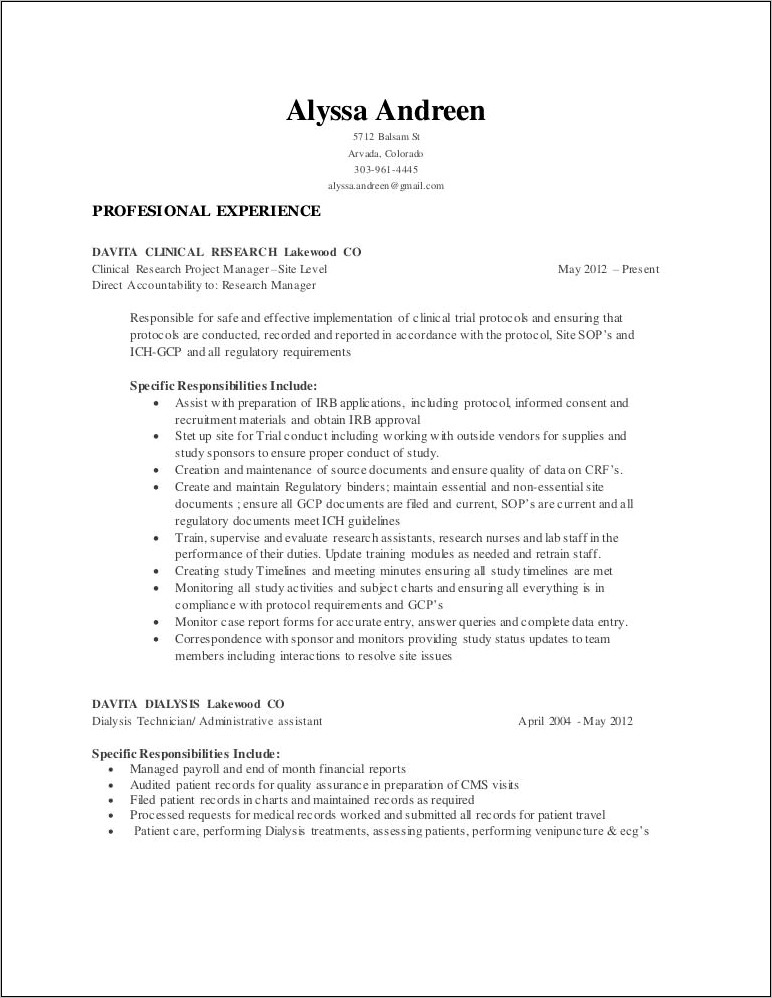 Dialysis Technician Job Description Resume