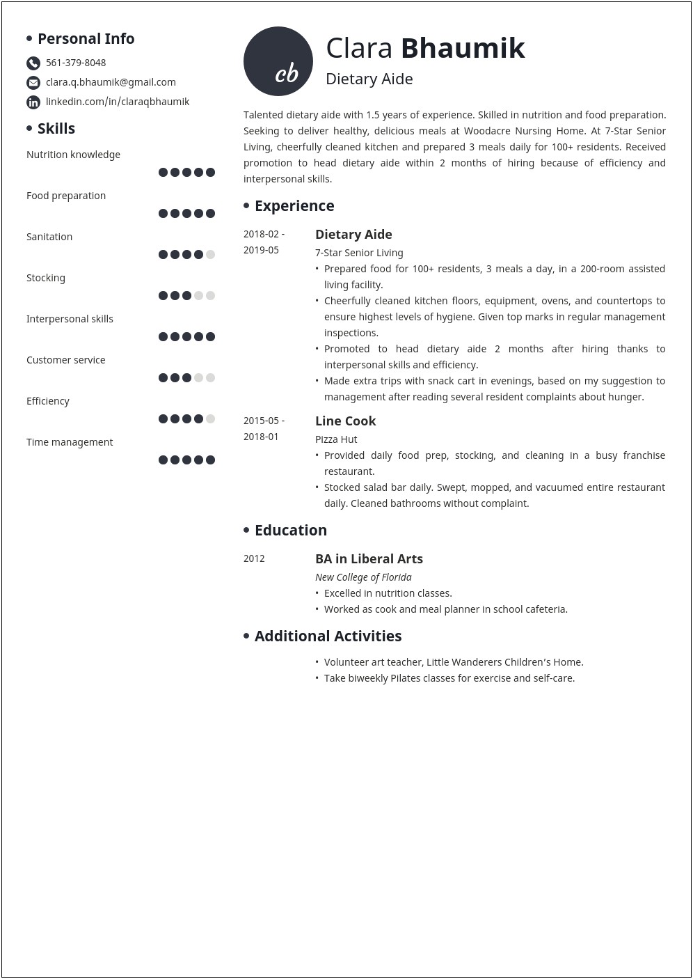 Dietary Clerk Job Description For Resume