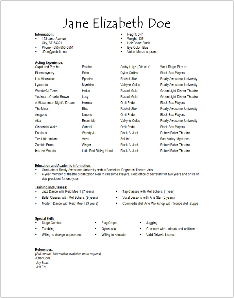 Different Skills For An Acting Resume