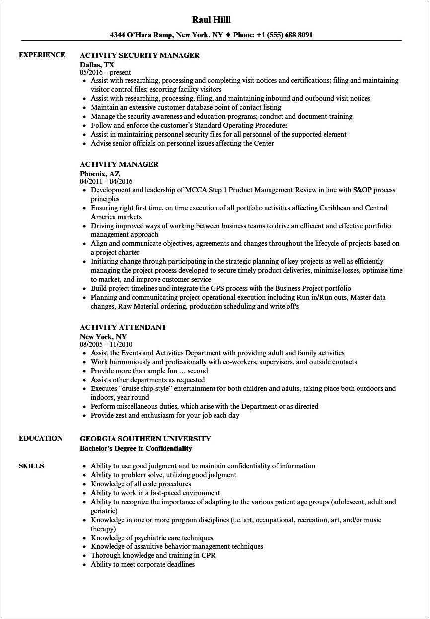 Different Word For Activities On Resume