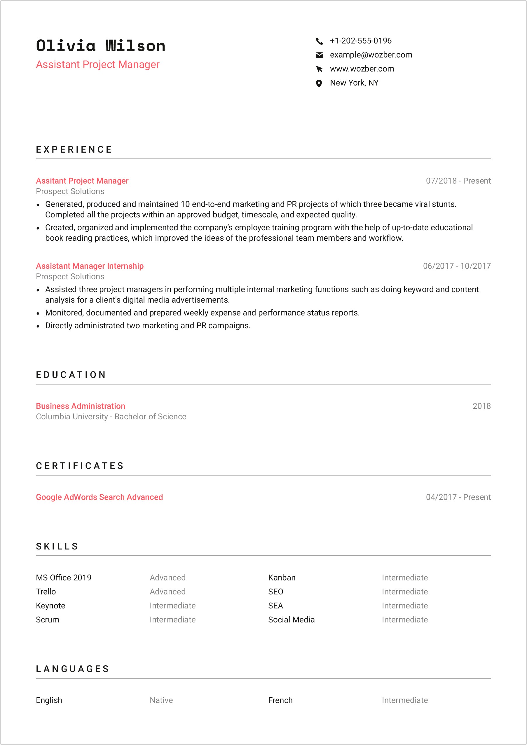 Digital Marketing Assistant Job Description For Resume
