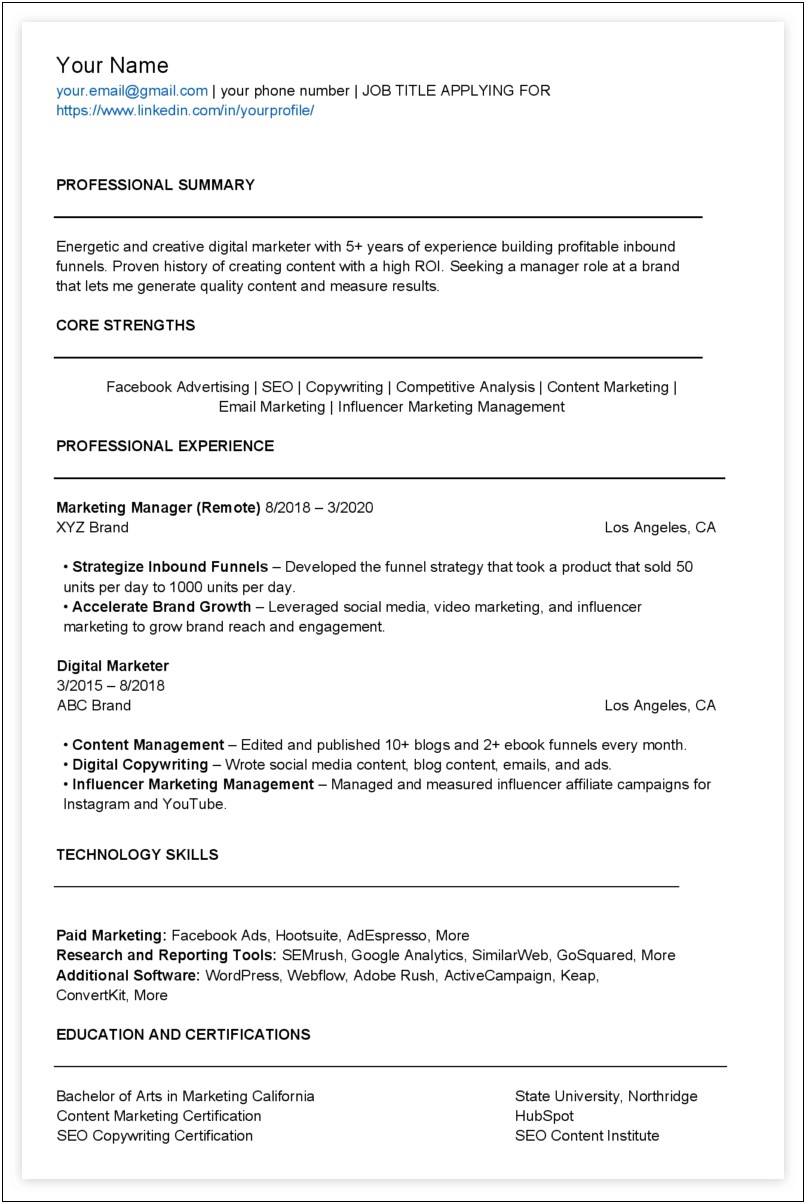 Digital Marketing Specialist Objective Resume