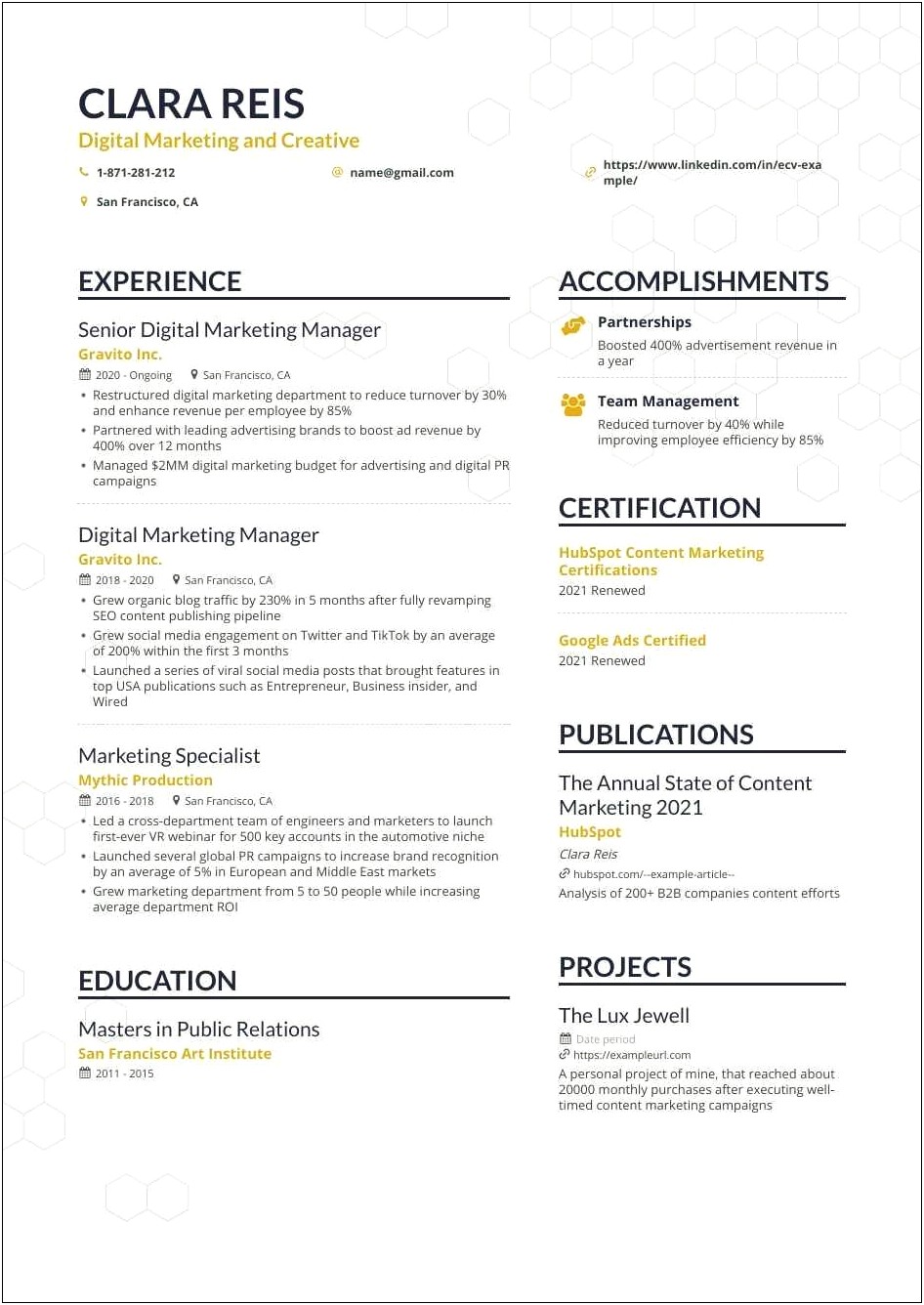 Digital Marketing Specialist Profile Summary Resume