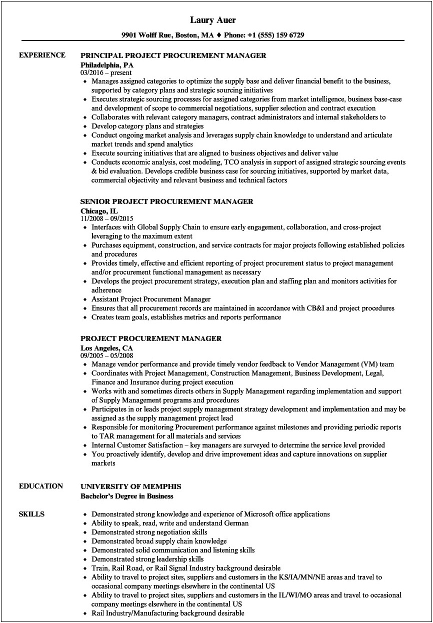 Digital Resume Template For Procurement Manager