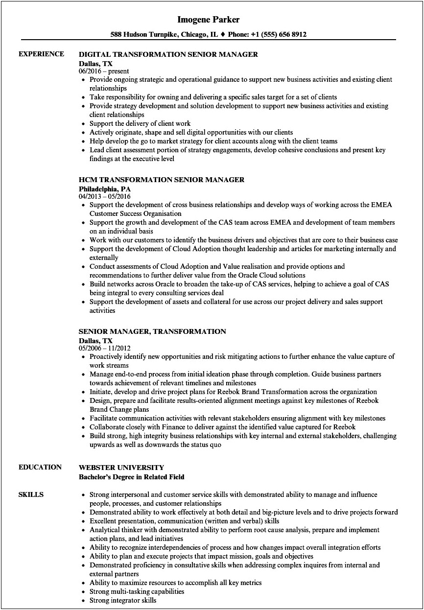 Digital Transformation Project Manager Resume