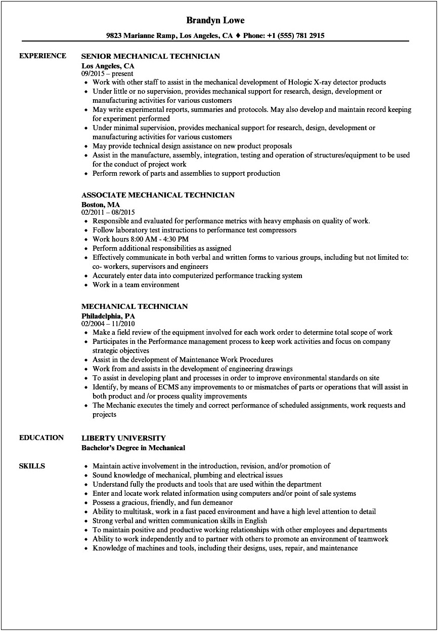 Diploma Mechanical Job Resume Format