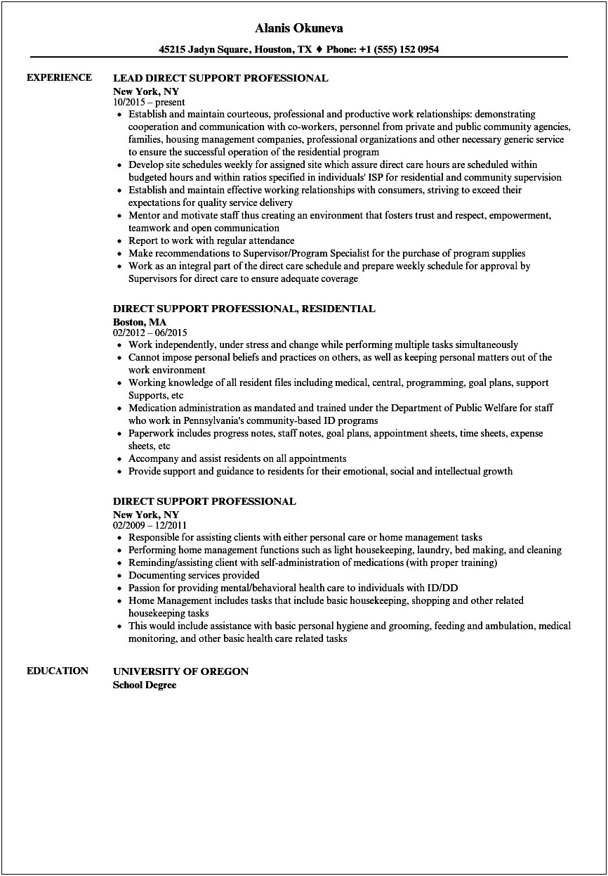 Direct Care Worker Resume Objective