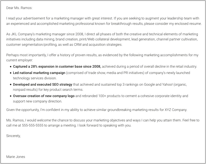Direct Mail Marketing Sample Resume