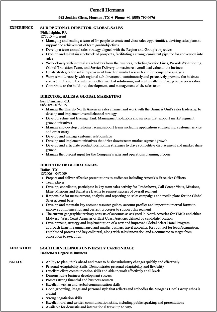 Director Of Cruise Sales Resume Samples