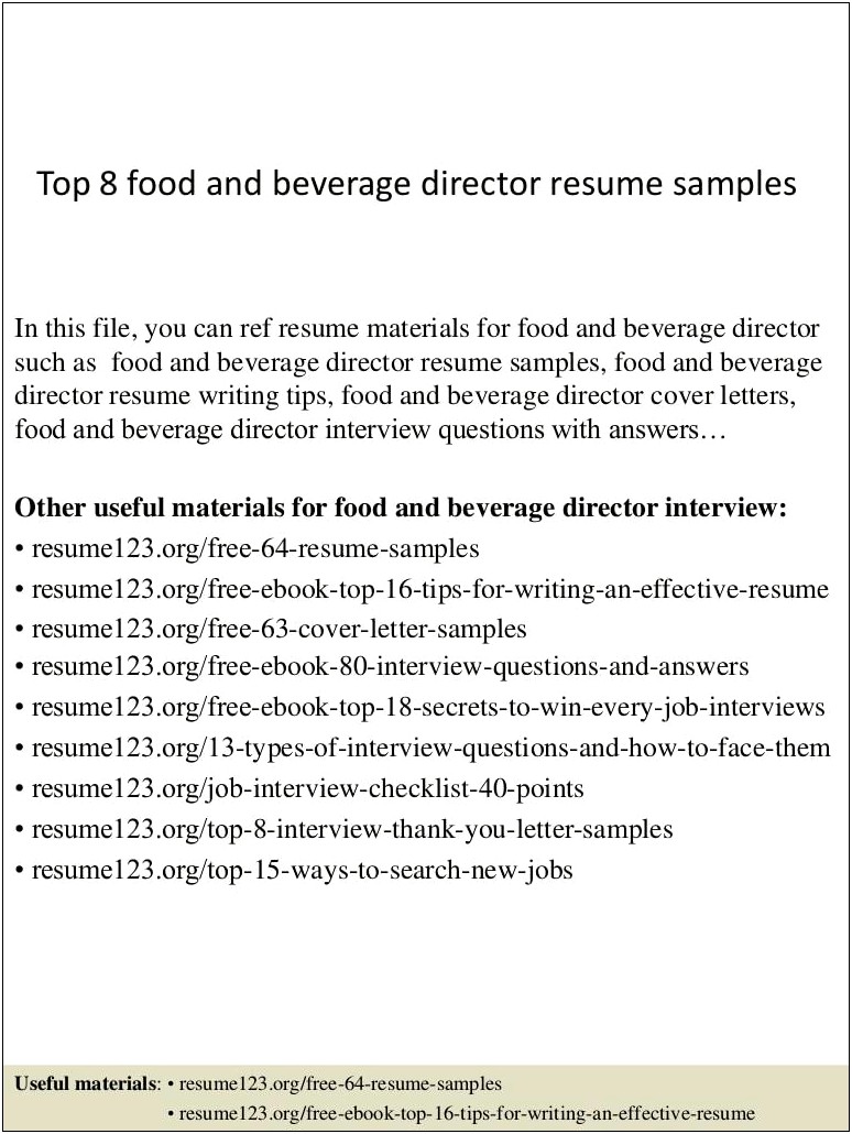 Director Of Dining Resume Examples