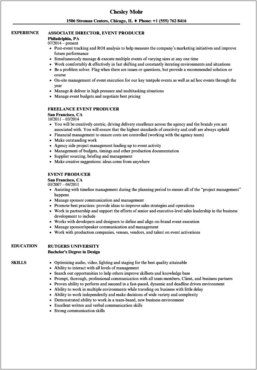 Director Of Events Job Description Resume
