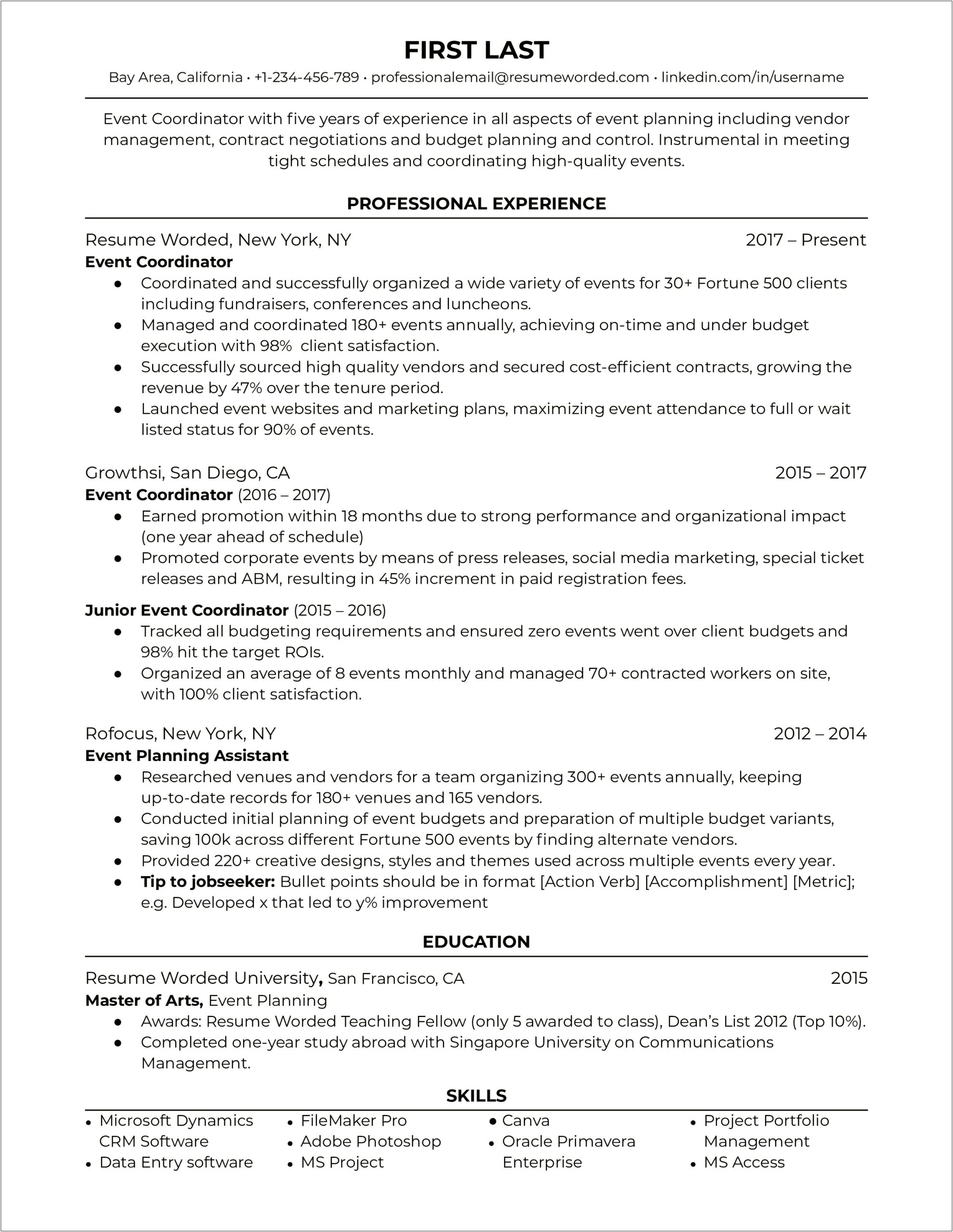 Director Of Events Sample Resume