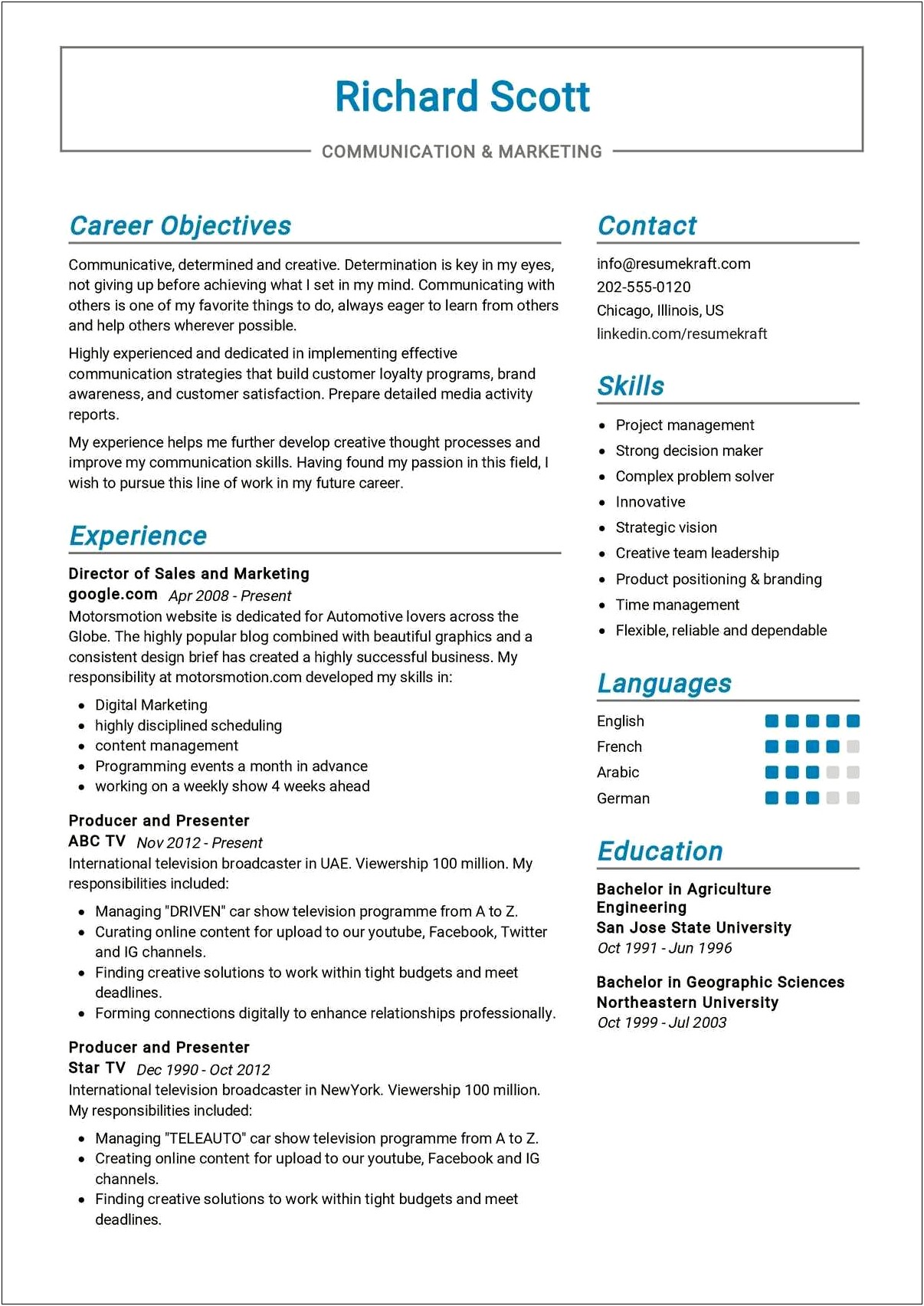 Director Of Marketing And Commications Resume Sample