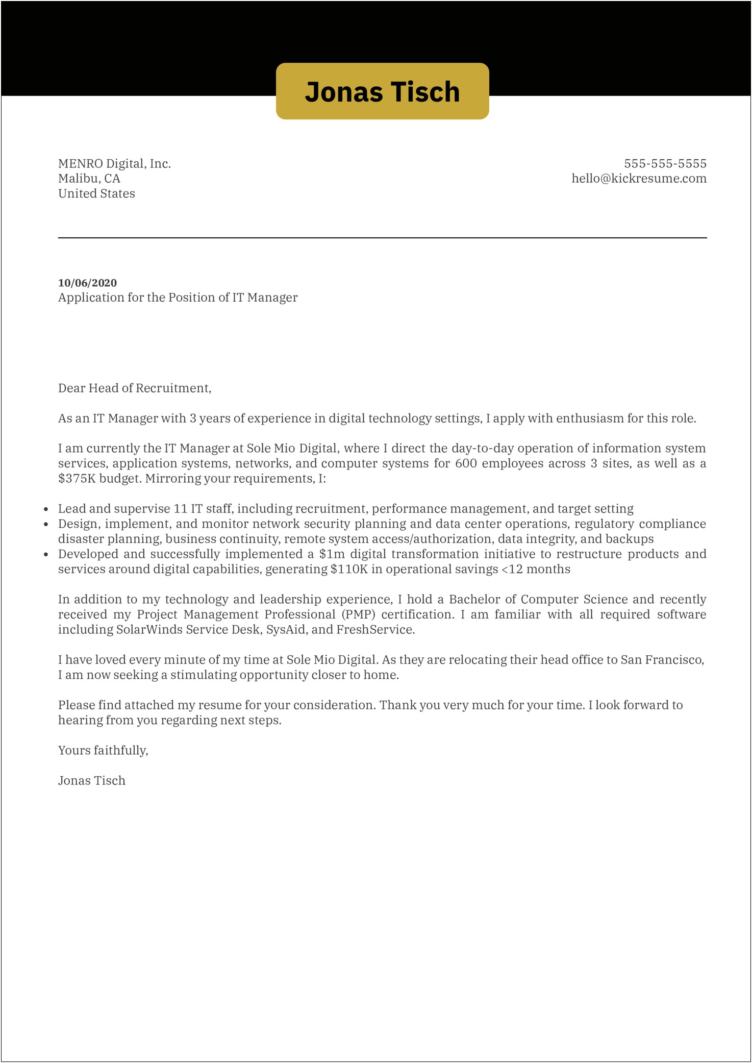 Director Of Operations Resume Cover Letter