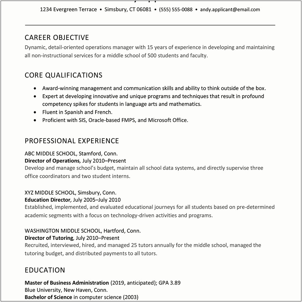 Director Of Operations Resume Objective Statement