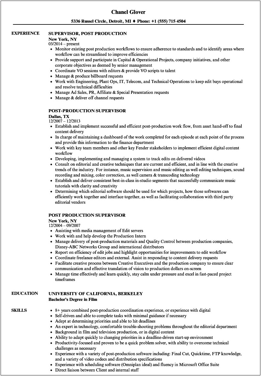 Director Of Production Resume Samples