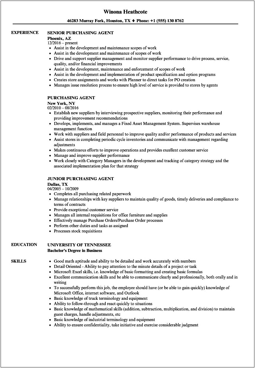Director Of Purchasing Resume Examples