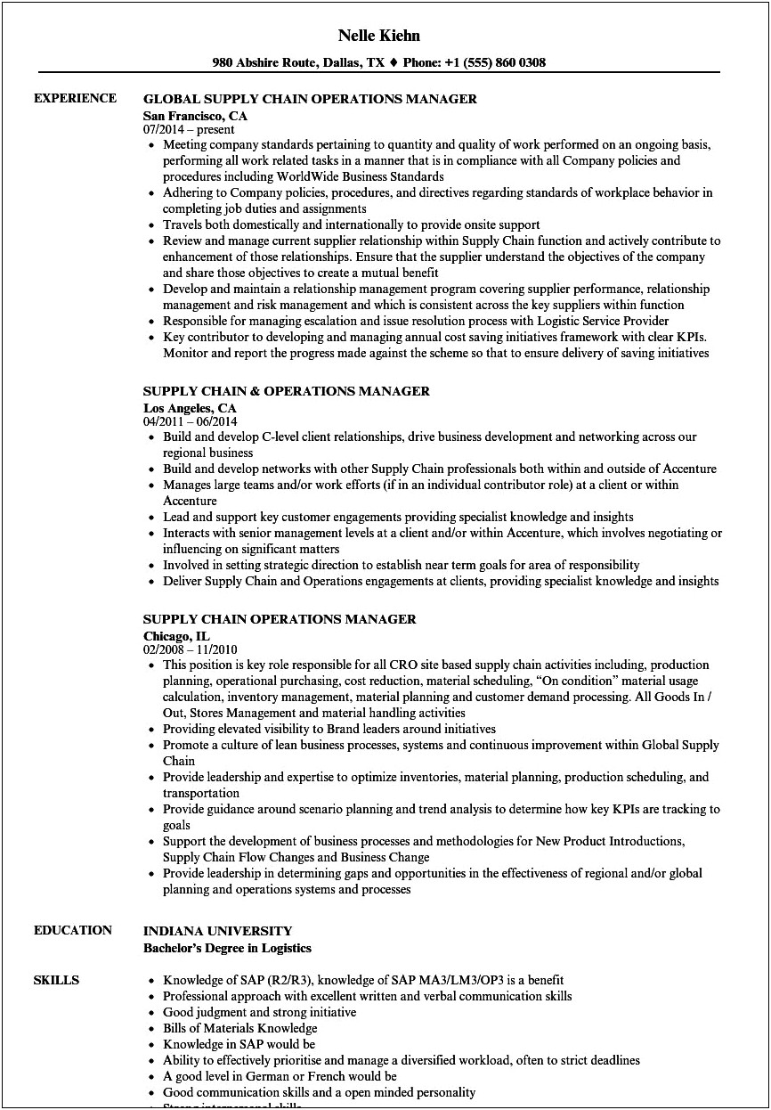 Director Of Supply Chain Management Resume