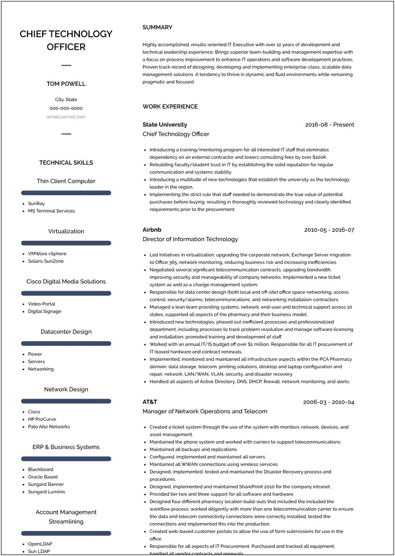 Director Of Technology Resume Samples