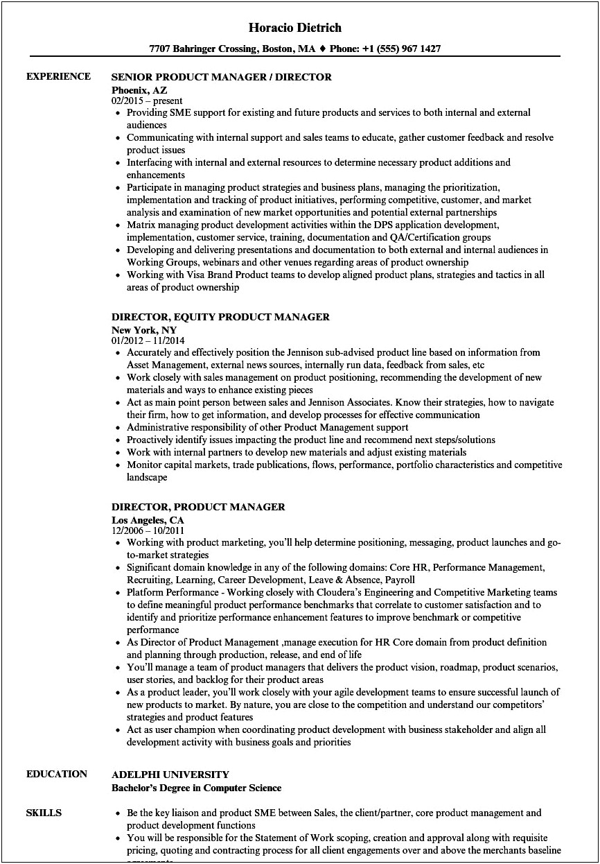 Director Product Management Resume Samples