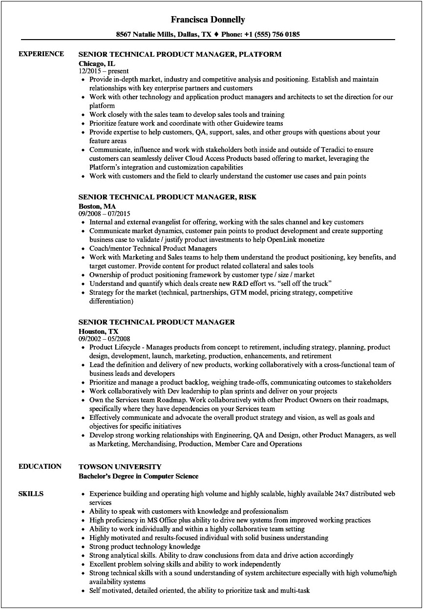 Director Product Management Technology In Chicago Il Resume