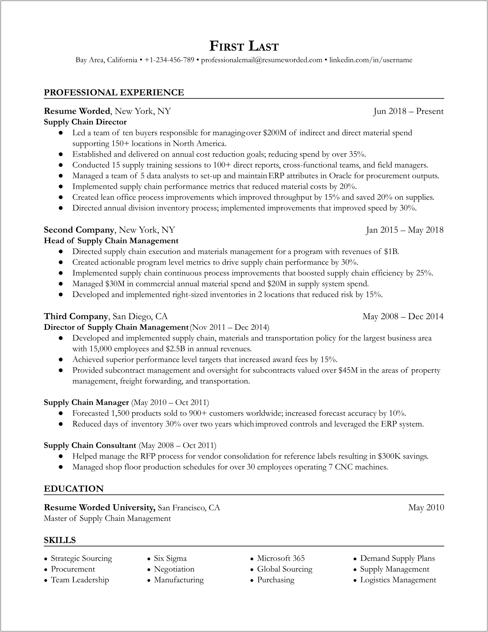Director Supply Chain Management Resume