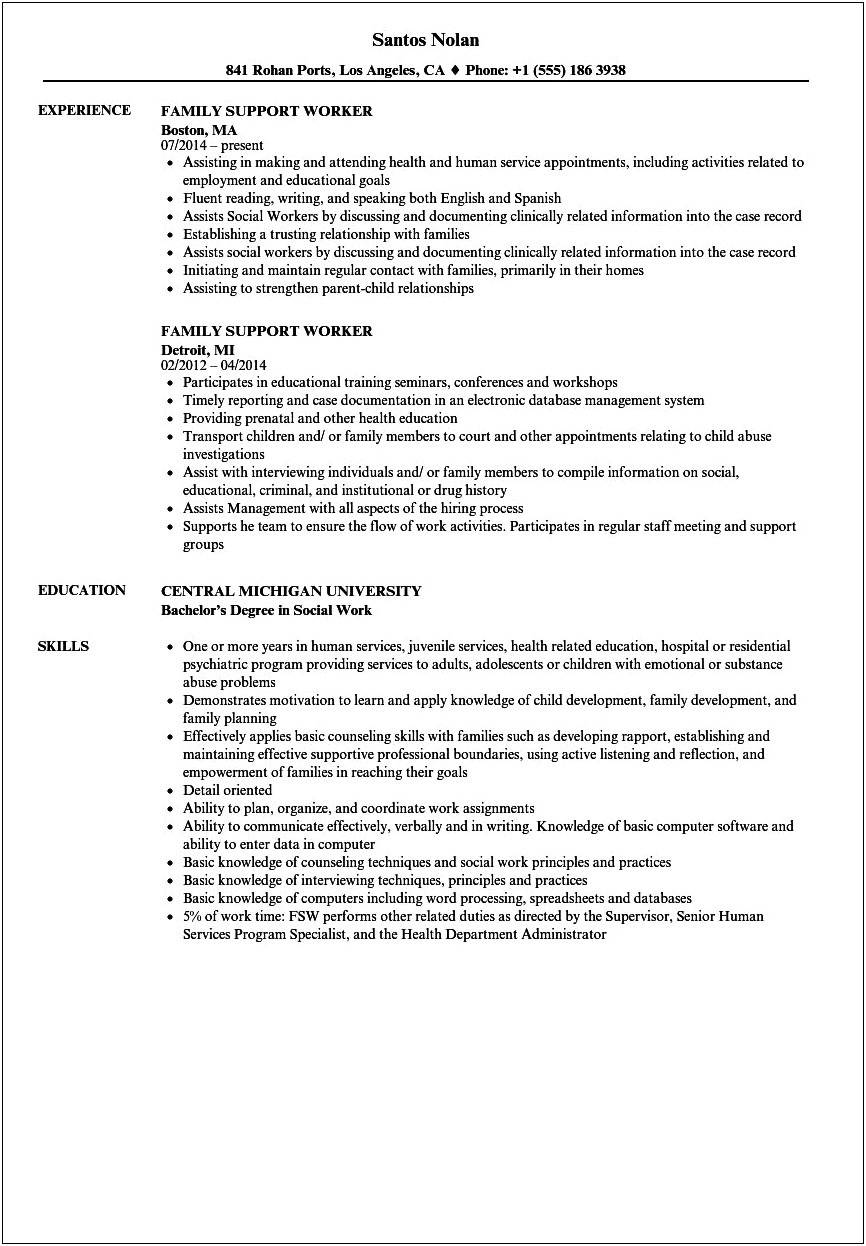 Disability Support Worker Resume Example