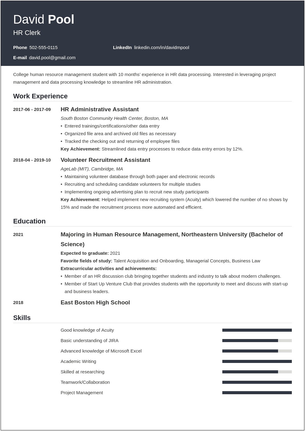 Discription Of College Work On Resume