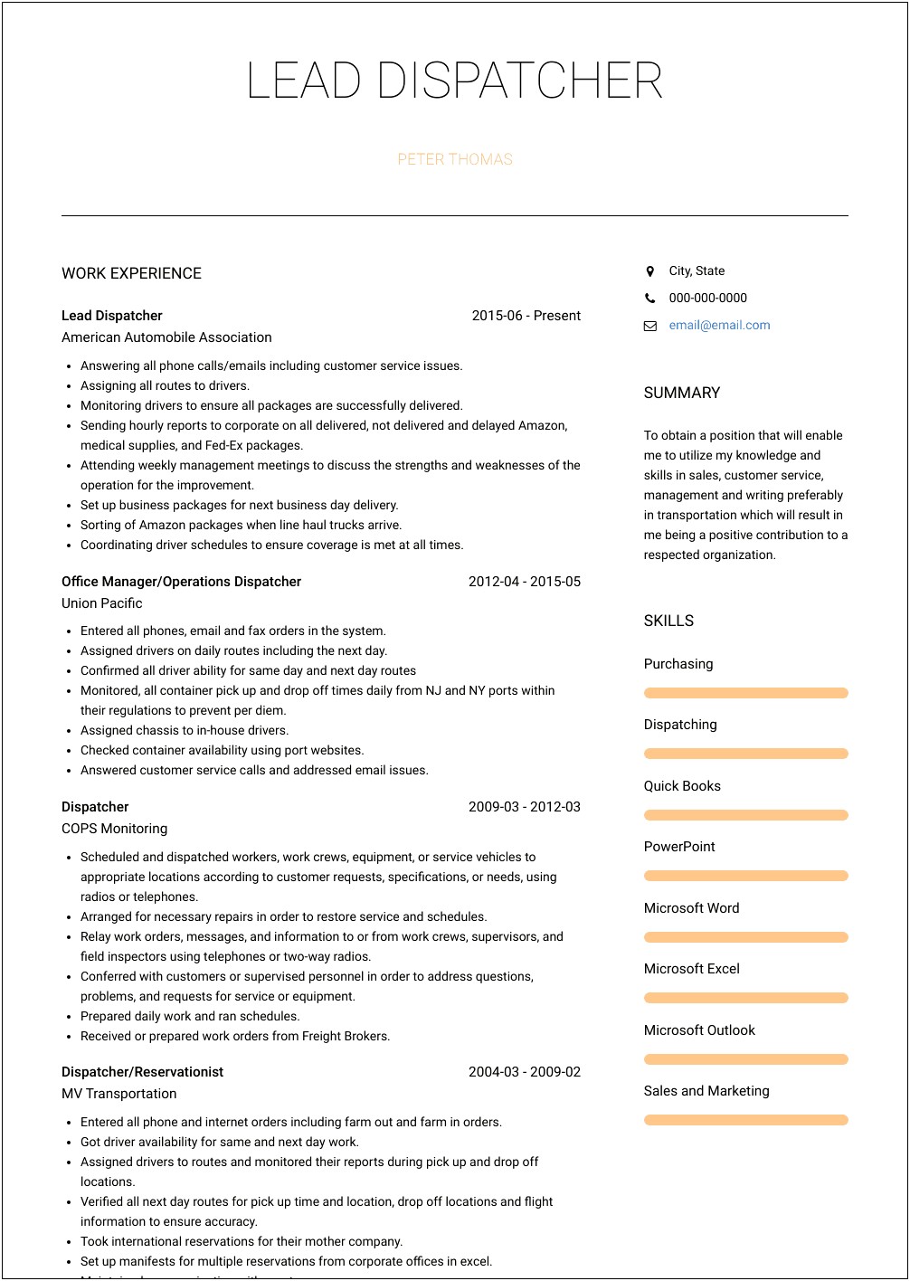 Dispatch Manager Resume In India