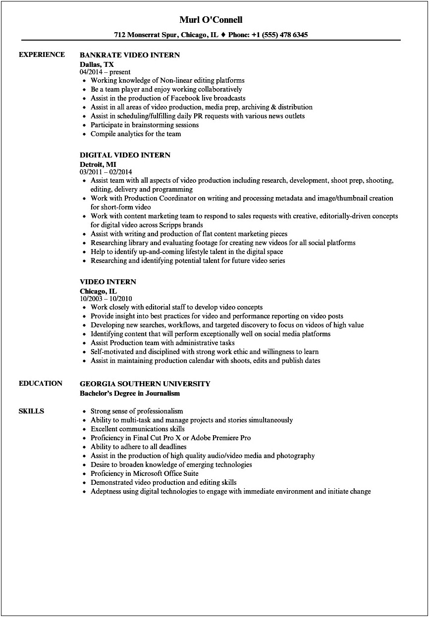 Distribution Internship Job Description Resume