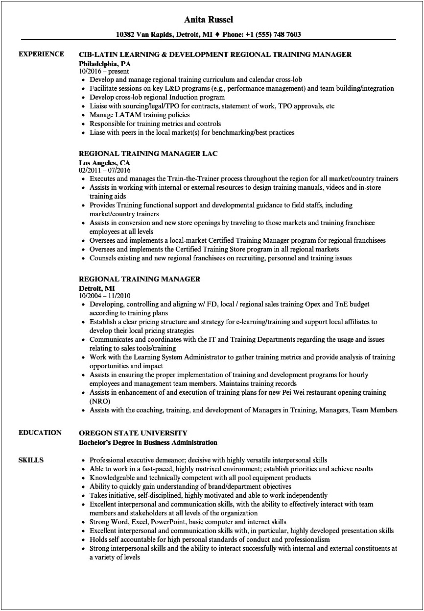 District Manager Job Description Resume