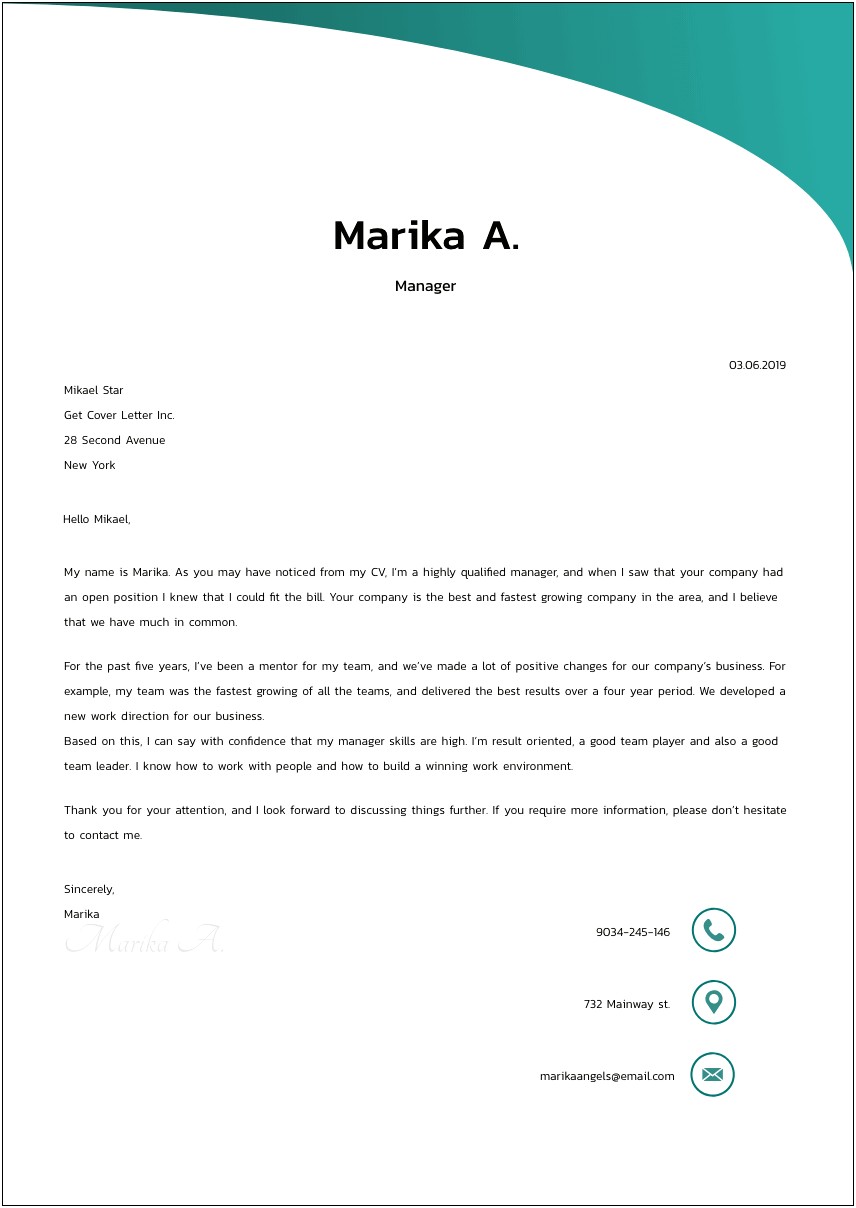 District Manager Resume Cover Letter