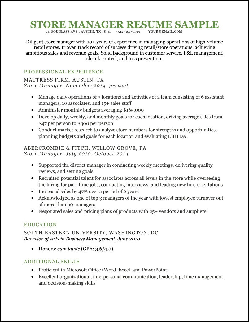 District Manager Resume Summary Examples
